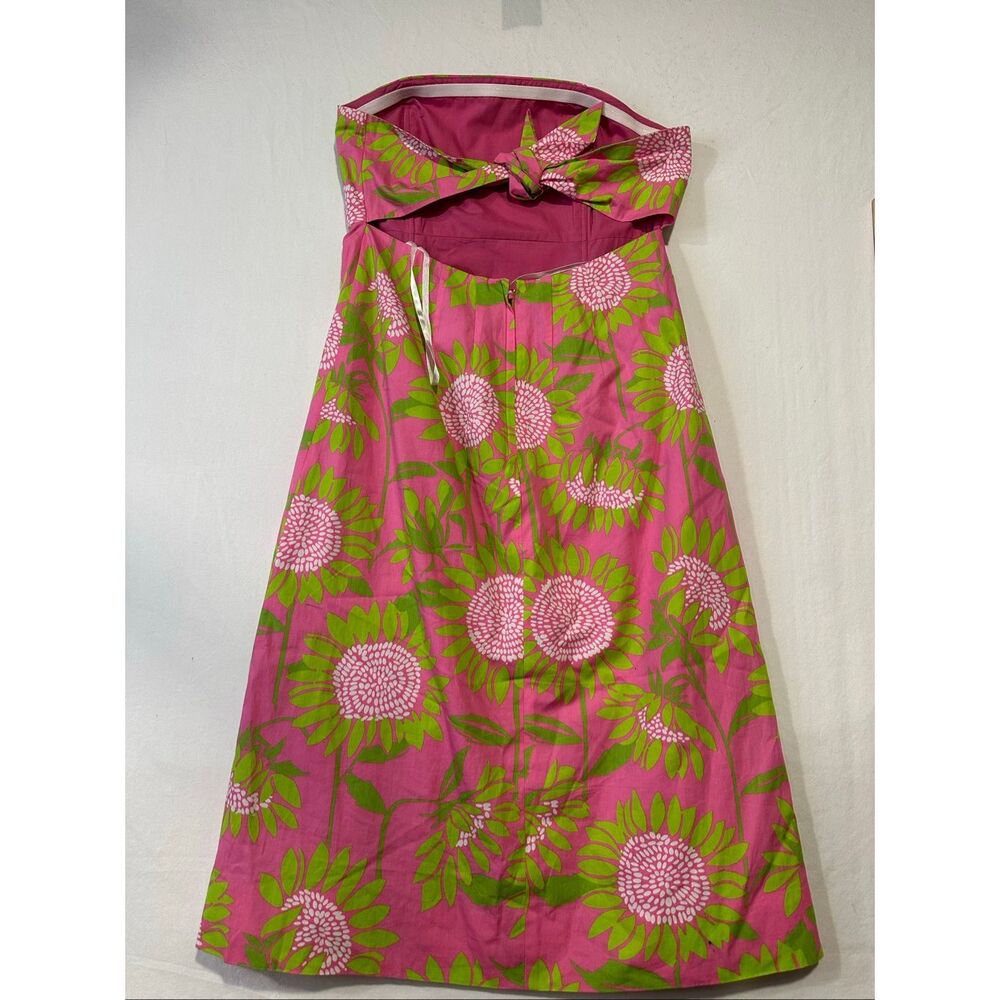 Lilly Pulitzer Strapless Pink Green Floral Cotton Midi Dress Women’s Size 6 - Picture 5 of 6